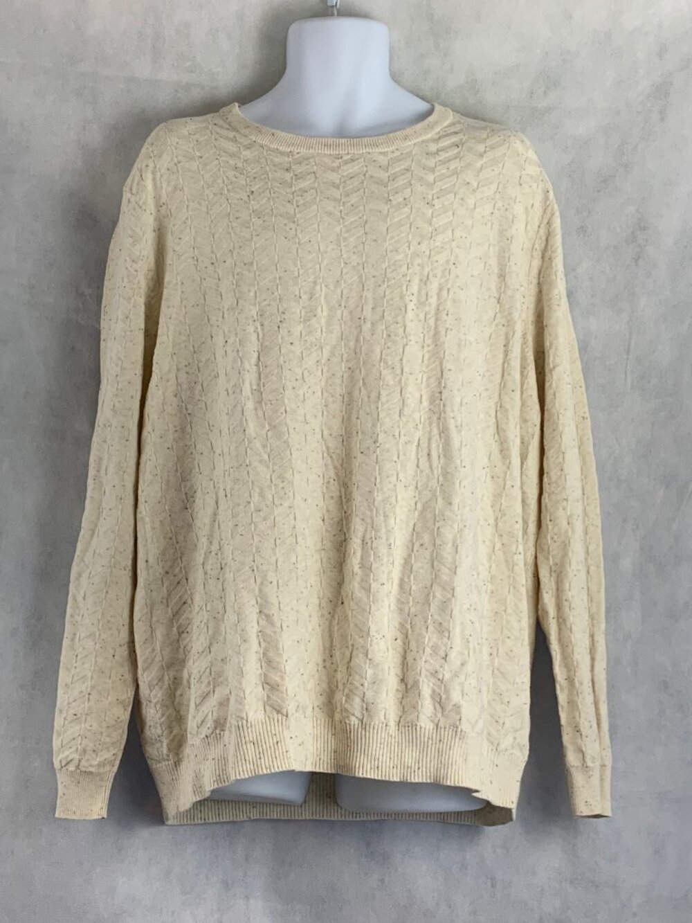 Tasso Elba Men's 100% Cotton Lightweight Crew Neck Sweater, Sesame Heather, XXL